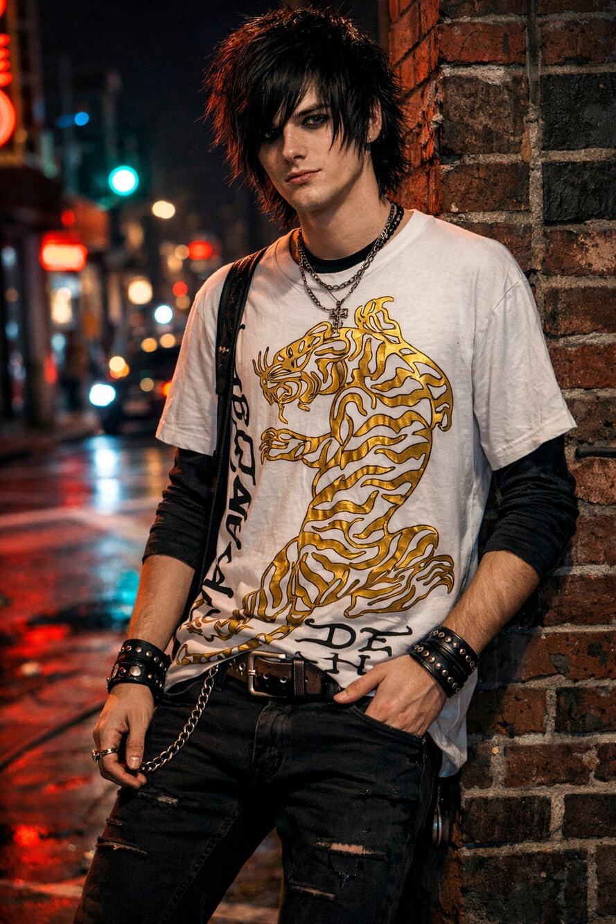 VTG Y2K Ed Hardy Gold Tiger Tee L Emo Streetwear Mcbling Graphic Alt 2000s